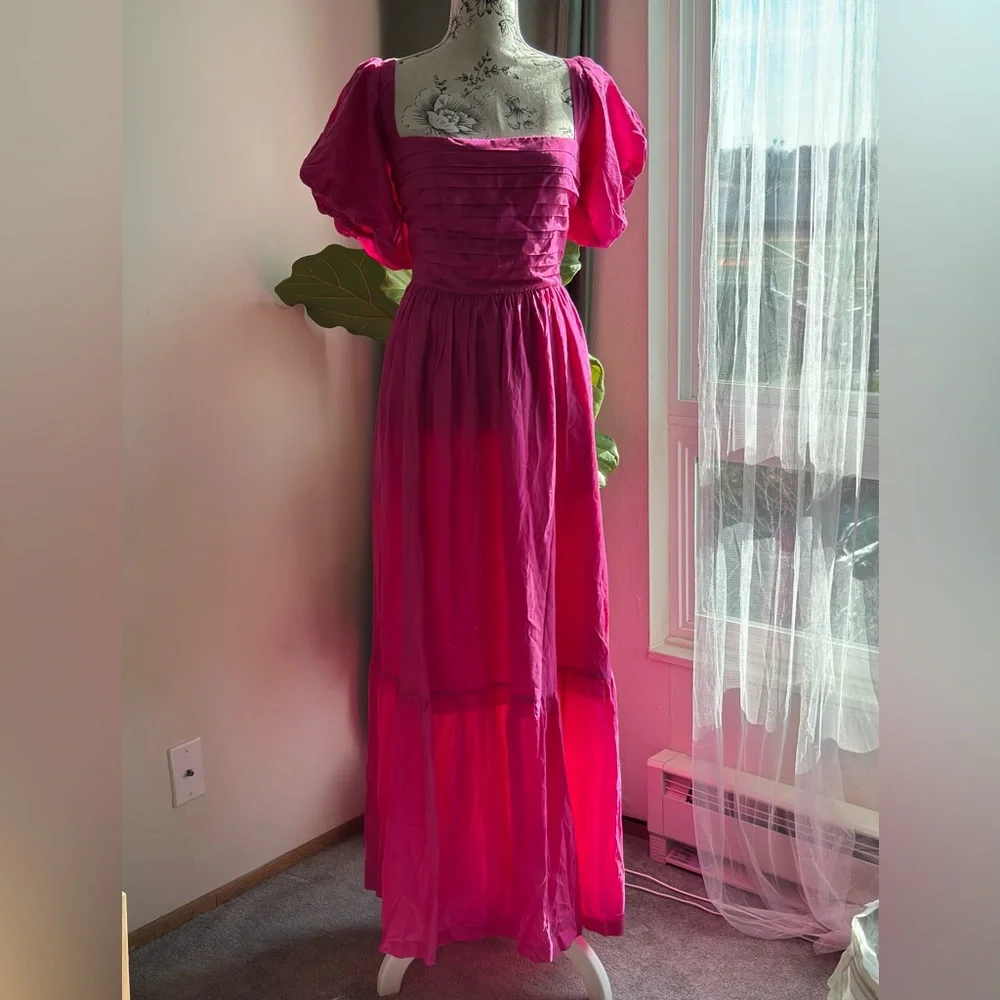 Abercrombie & Fitch Fuchsia Puff-Sleeve Maxi Dress